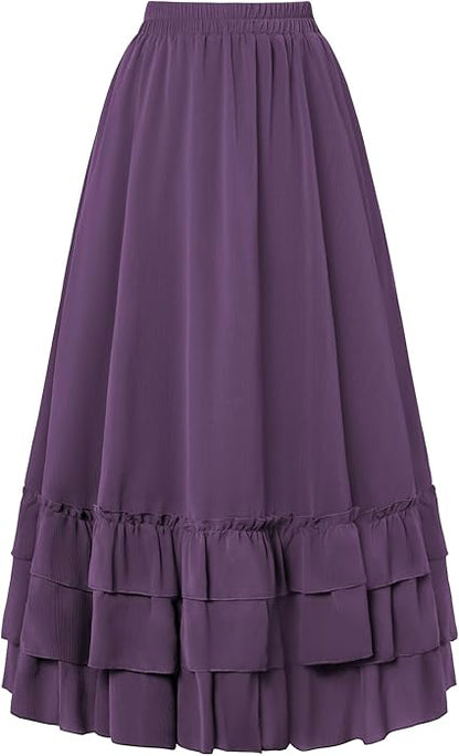 Ethereal Renaissance Tiered Maxi Skirt With Ruffle Layers